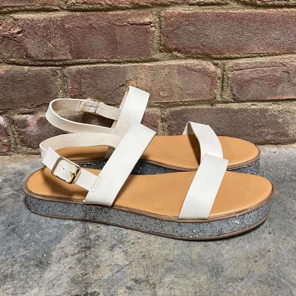 J. Crew Jessa Leather Ivory Glitter Platform Sandals  Size 11
